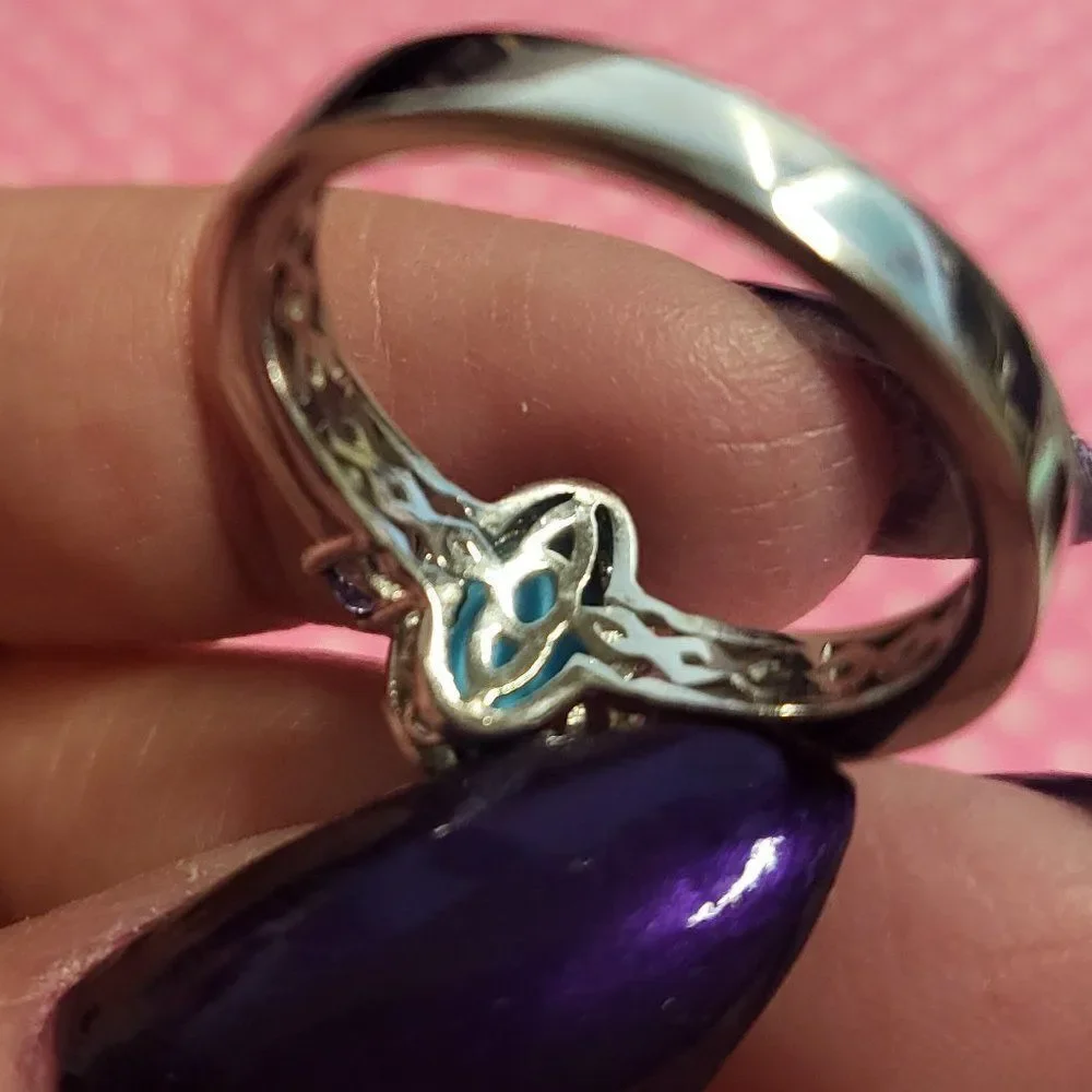 Sleeping Beauty Turquoise and Tanzanite Platinum Over Sterling Silver Ring